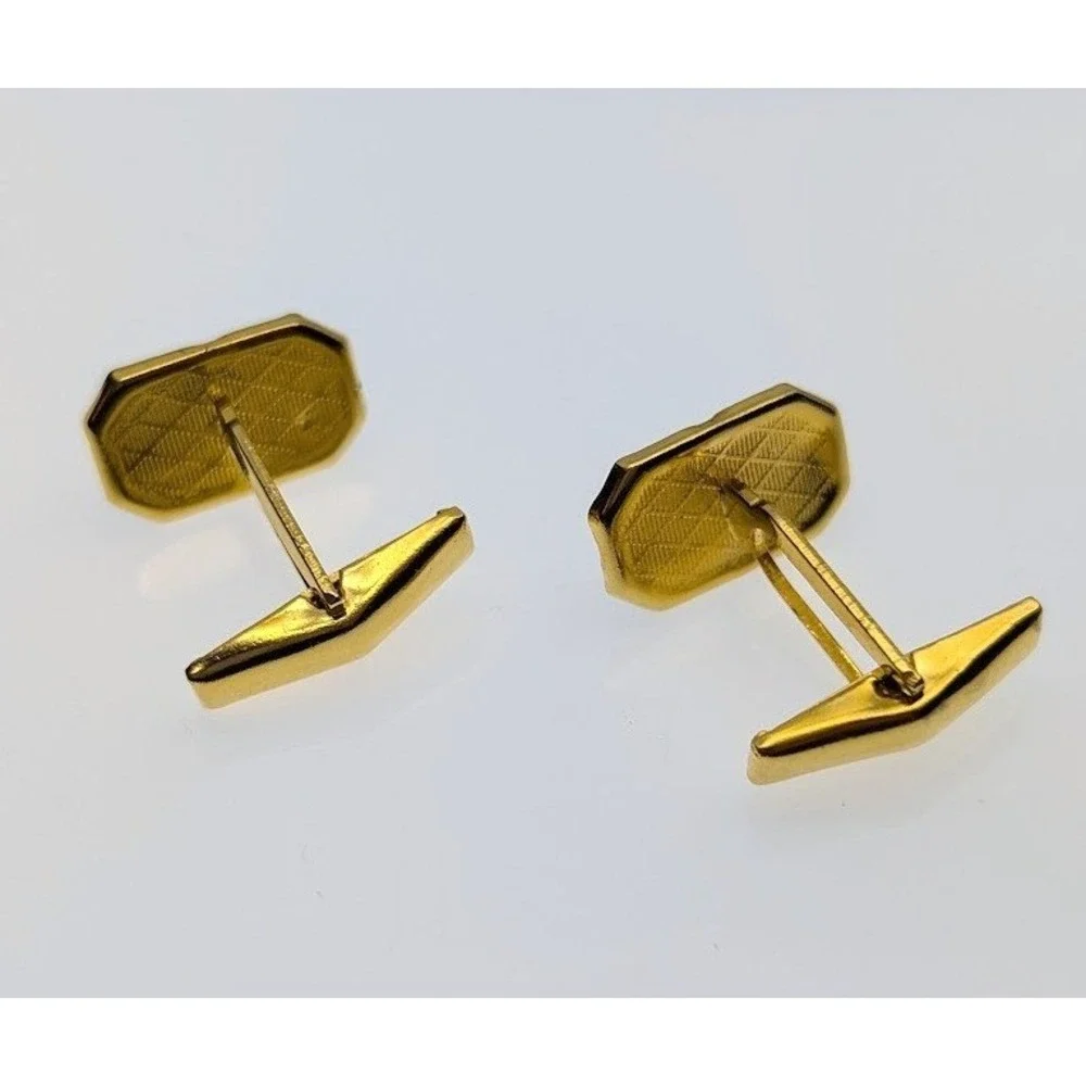 Vintage Damascene Cufflinks Black Gold Tone Floral Botanical